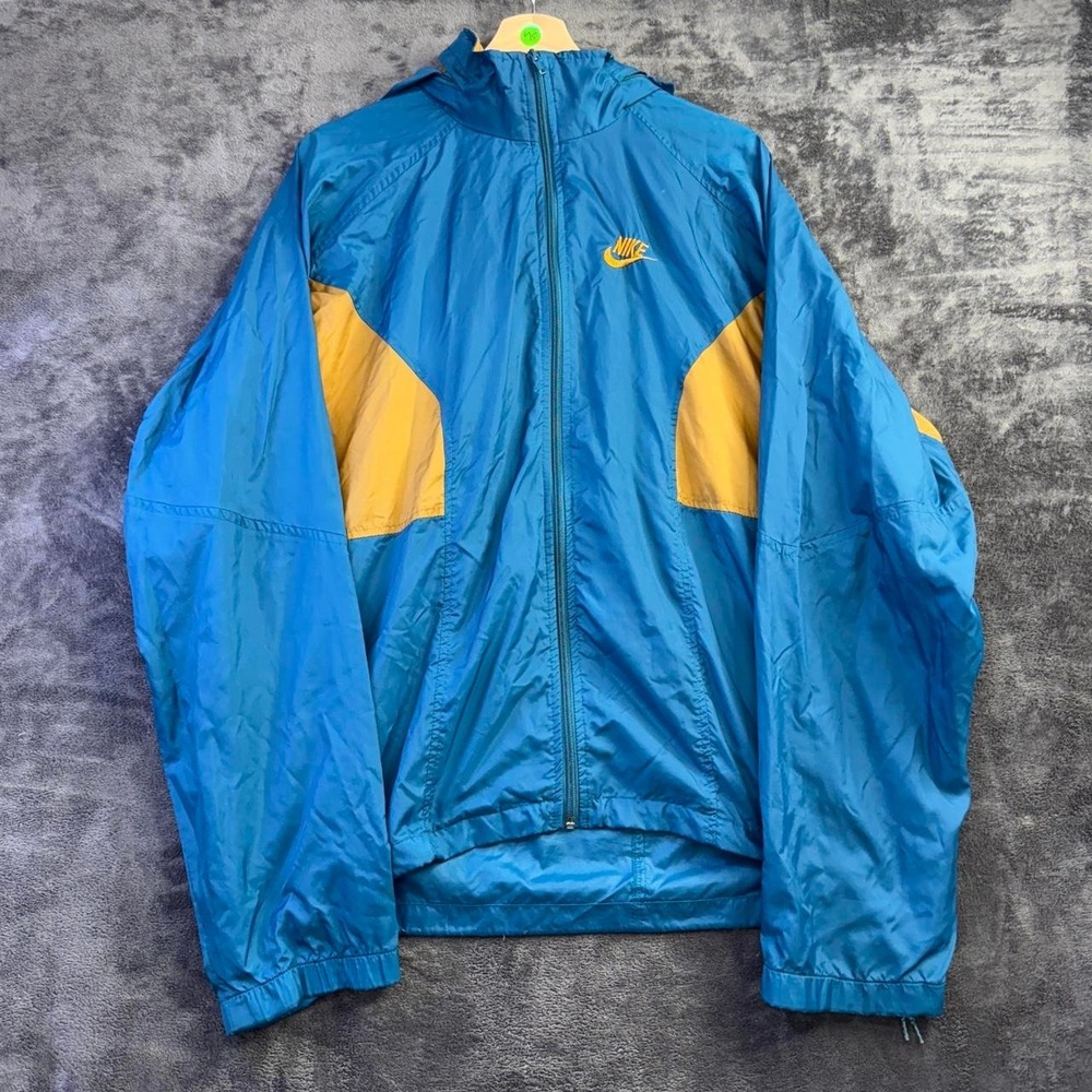 Nike Vintage Windbreaker XL Teal Yellow Colorblock Hooded Jacket 90s